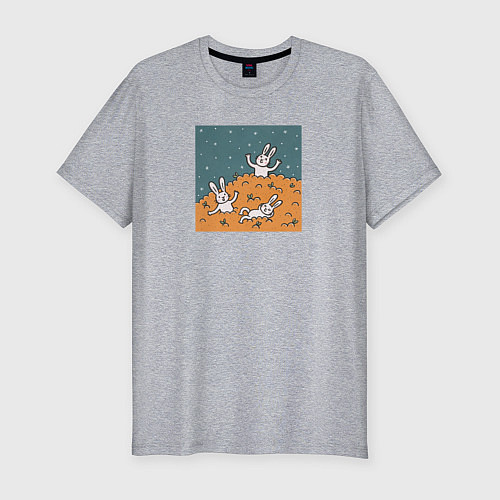Мужская slim-футболка Милые кролики и гора мандаринов Новый год / Меланж – фото 1