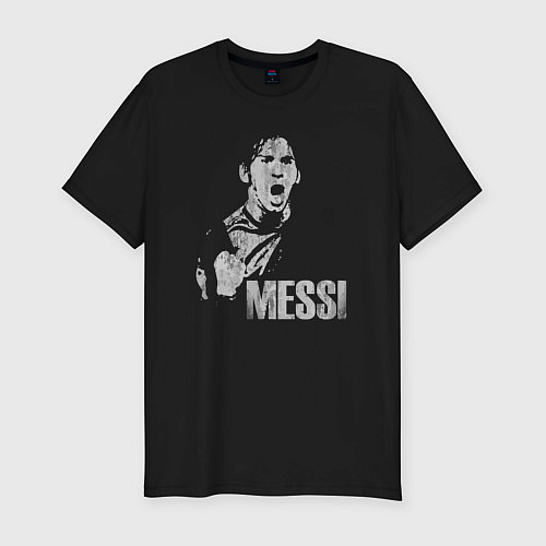 Мужская slim-футболка Leo Messi scream / Черный – фото 1