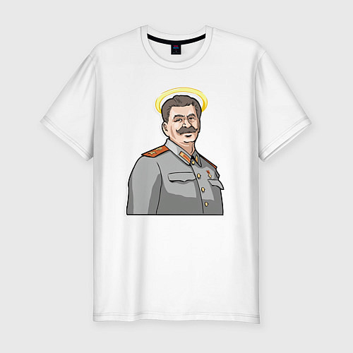 Мужская slim-футболка Сталин с нимбом / Белый – фото 1