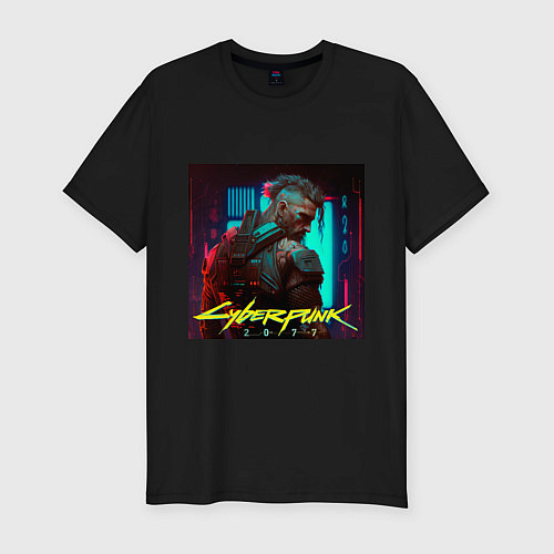Мужская slim-футболка Brutal Cyberpunk man / Черный – фото 1