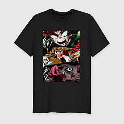 Футболка slim-fit Коллаж клинок рассекающий демонов, цвет: черный