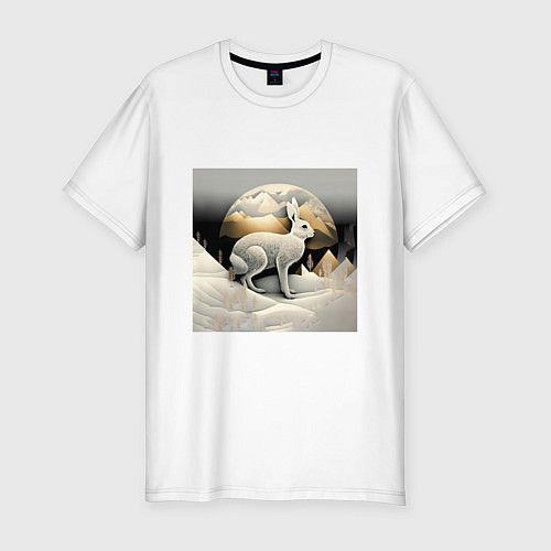 Мужская slim-футболка Заяц символ 2023 Нового года кролик / Белый – фото 1