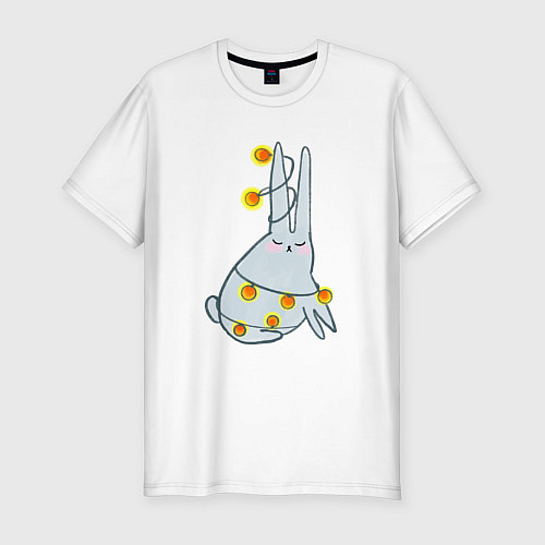 Мужская slim-футболка Кролик в гирлянде / Белый – фото 1