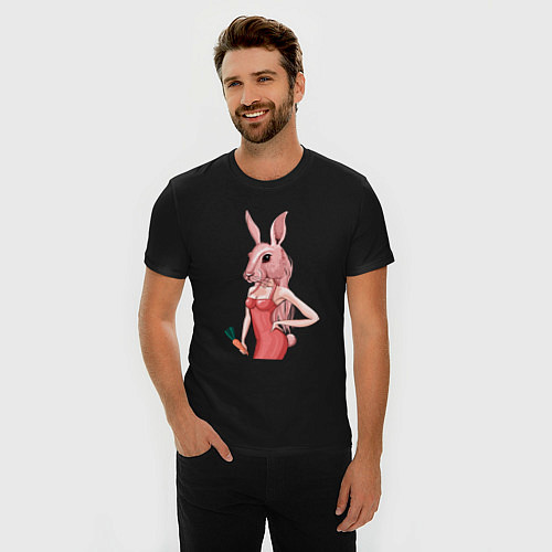 Мужская slim-футболка Девушка заяц / Черный – фото 3