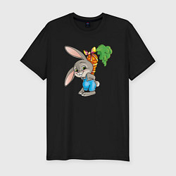 Мужская slim-футболка Зайчик прячет морковку