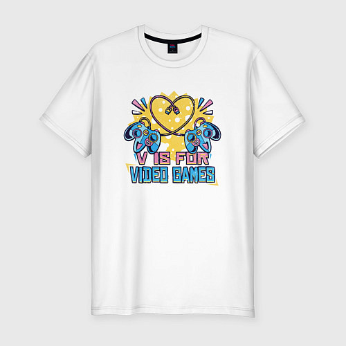 Мужская slim-футболка V is for video games / Белый – фото 1