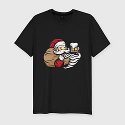 Мужская slim-футболка Санта с пивком