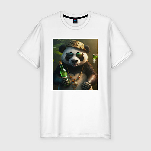 Мужская slim-футболка Панда на отдыхе чилит / Белый – фото 1