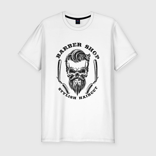 Мужская slim-футболка Barbershop Skull, Череп Барбера / Белый – фото 1