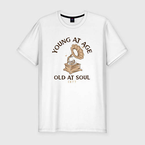 Мужская slim-футболка Молод, но стар душой / Белый – фото 1
