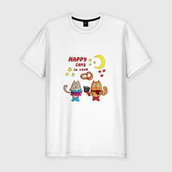 Мужская slim-футболка Влюбленные коты с подарками