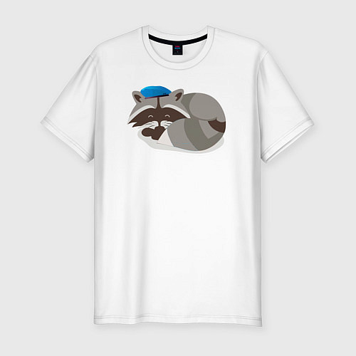 Мужская slim-футболка Боевой енот спит / Белый – фото 1