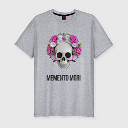 Футболка slim-fit Череп с короной из цветов memento mori, цвет: меланж