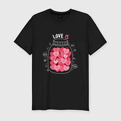 Футболка slim-fit Баночка с сердцами: love is, цвет: черный