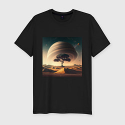 Футболка slim-fit Дерево на марсе и сатурн, цвет: черный