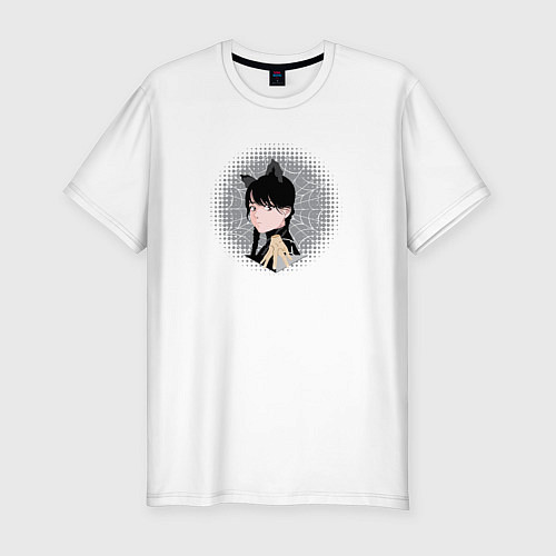 Мужская slim-футболка Аниме Уэнсдей Аддамс с ушками / Белый – фото 1