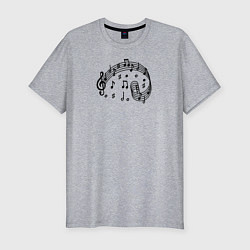 Мужская slim-футболка Черные ноты и скрипичный ключ