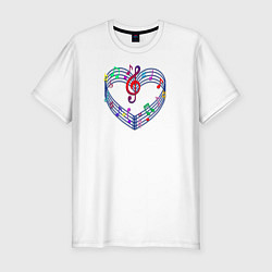 Мужская slim-футболка Цветные ноты и скрипичный ключ