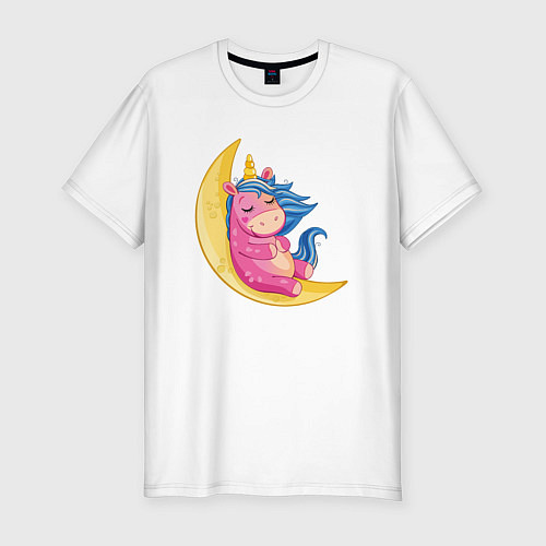 Мужская slim-футболка Единорог на месяце / Белый – фото 1