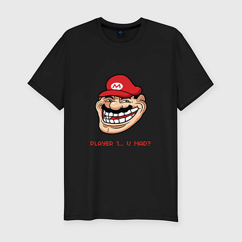 Мужская slim-футболка Mario player 1 / Черный – фото 1