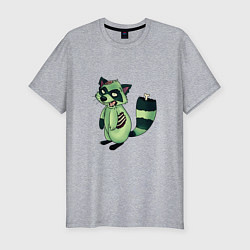 Мужская slim-футболка Зеленый енот зомбак