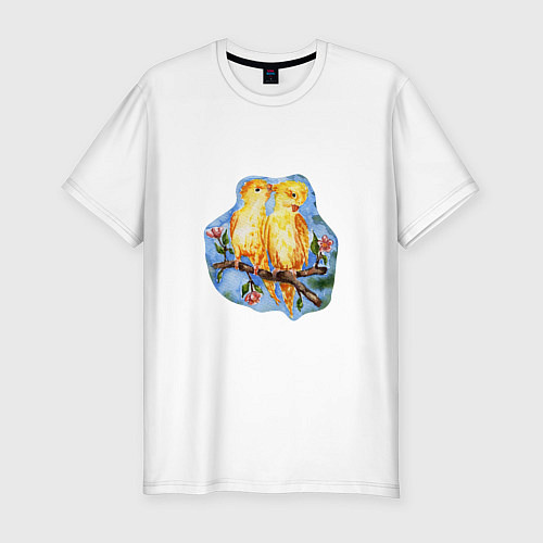 Мужская slim-футболка Попугаи пара любовь / Белый – фото 1