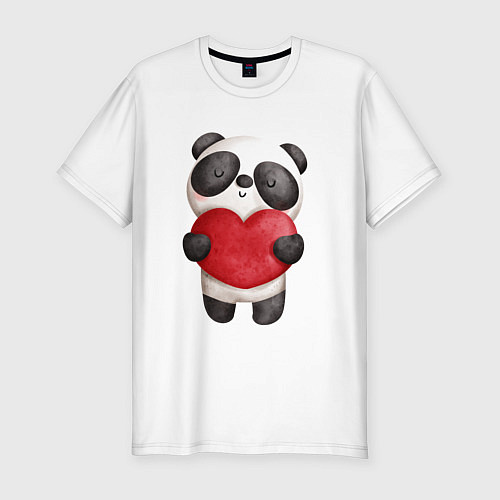 Мужская slim-футболка Панда держит сердечко / Белый – фото 1