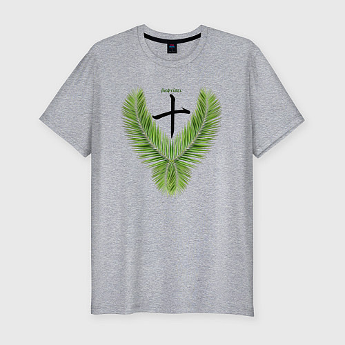 Мужская slim-футболка Крест японских христиан надпись крещеный на гречес / Меланж – фото 1