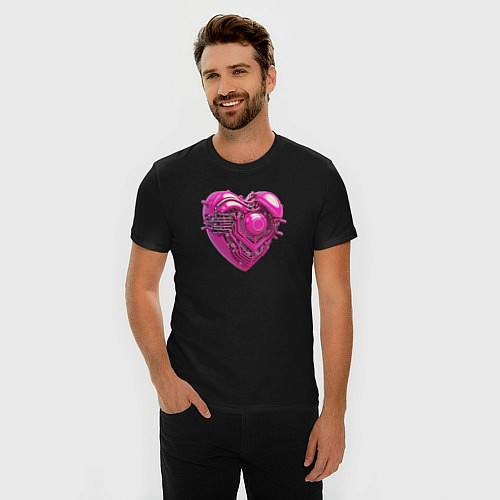 Мужская slim-футболка Механическое розовое сердце / Черный – фото 3