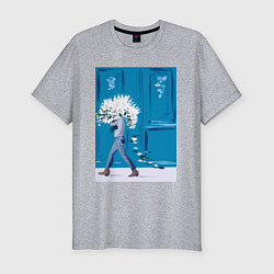 Футболка slim-fit С букетом цветов, цвет: меланж