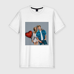 Мужская slim-футболка Пара влюбленных с шариком
