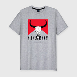 Мужская slim-футболка Череп буйвола:Cowboy
