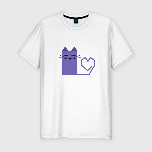 Мужская slim-футболка Кот с сердечком в минимализме / Белый – фото 1