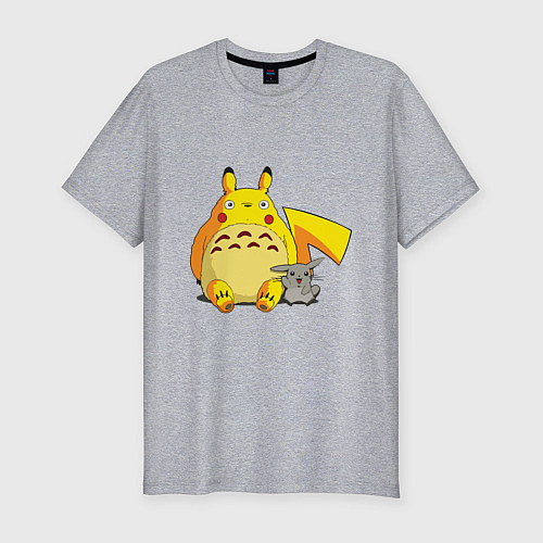 Мужская slim-футболка Pika Totoro / Меланж – фото 1
