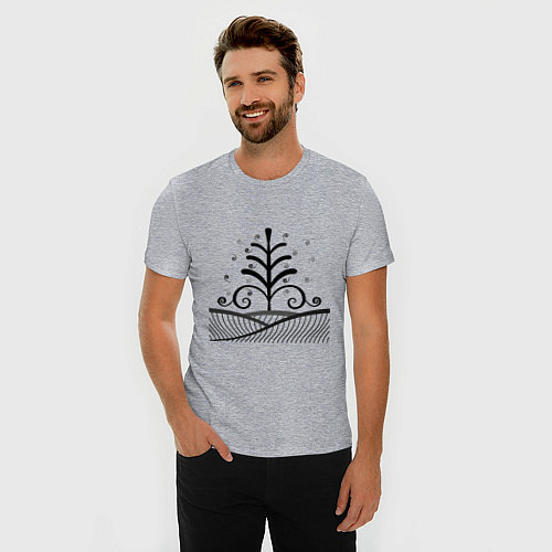 Мужская slim-футболка Силуэт дерева / Меланж – фото 3