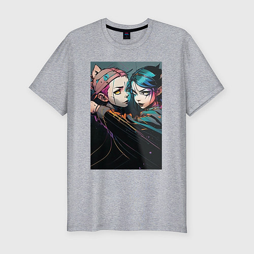 Мужская slim-футболка Уэнсдэй и Энид подруги / Меланж – фото 1