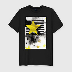 Мужская slim-футболка Желтая звезда на полосах