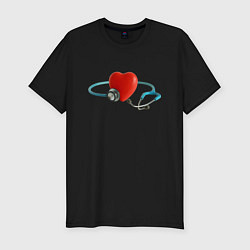 Футболка slim-fit Здоровое сердце - стетоскоп, цвет: черный