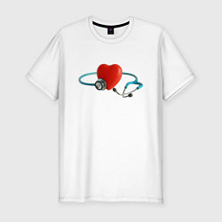 Мужская slim-футболка Здоровое сердце - стетоскоп