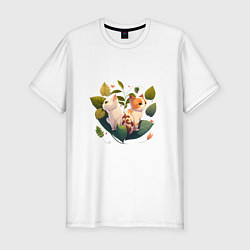 Футболка slim-fit Милые коты любви в цветах, цвет: белый