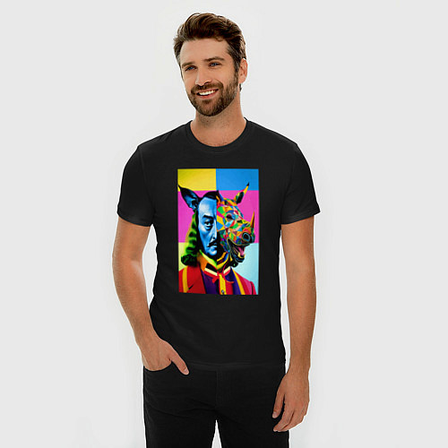 Мужская slim-футболка Сальвадор Дали и носорог / Черный – фото 3