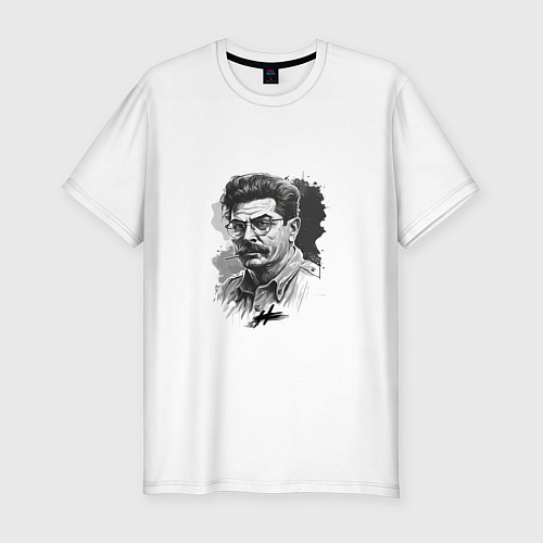 Мужская slim-футболка Сталин в черно-белом исполнении / Белый – фото 1