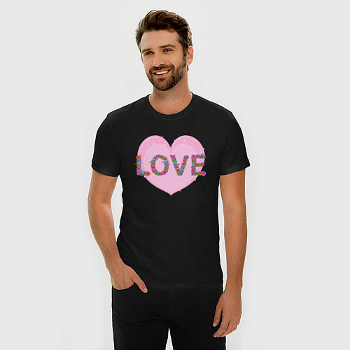 Мужская slim-футболка Сердце для влюбленных / Черный – фото 3