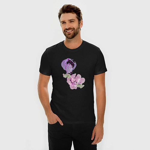 Мужская slim-футболка Абстрактная рука и цветок / Черный – фото 3