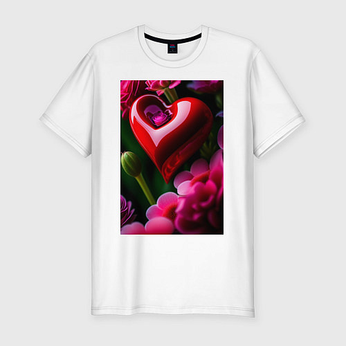 Мужская slim-футболка Сердце с цветами / Белый – фото 1