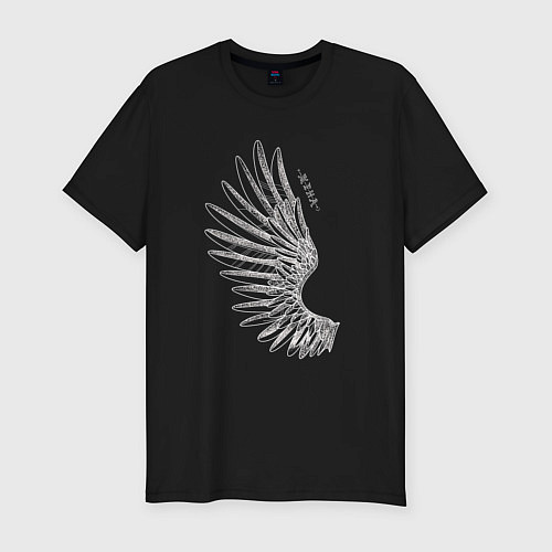 Мужская slim-футболка Крыло и надпись - жена в стиле тату олд скул / Черный – фото 1
