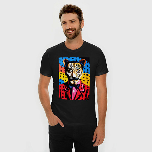 Мужская slim-футболка Леопард Сальвадор Дали / Черный – фото 3