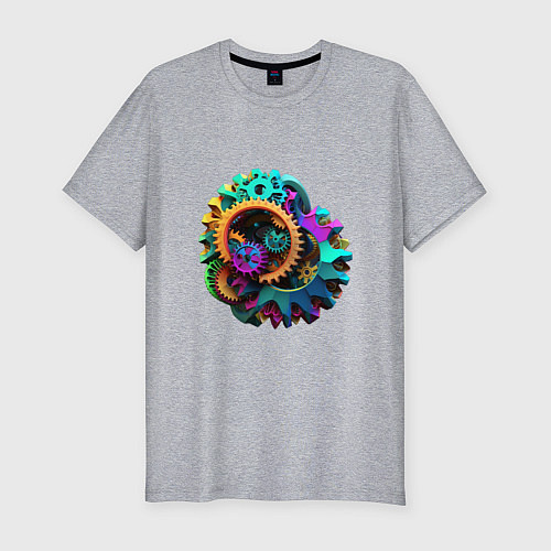 Мужская slim-футболка Цветные шестерёнки / Меланж – фото 1