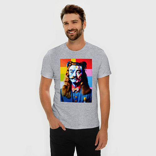 Мужская slim-футболка Salvador Dali and neural network / Меланж – фото 3