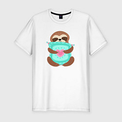 Мужская slim-футболка Милый ленивец